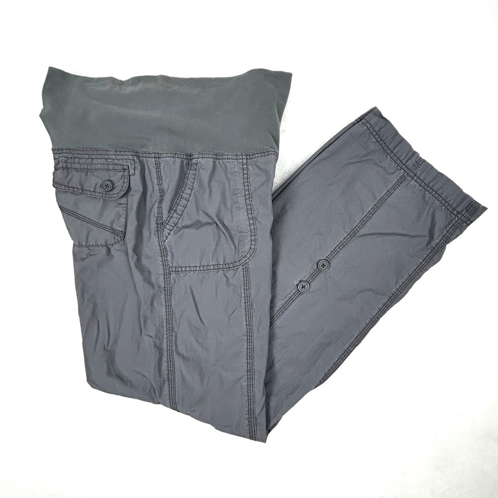 725 Originals Maternity Cargo Pants XL Stretch Gray Lightweight Roll Tab Hem‎